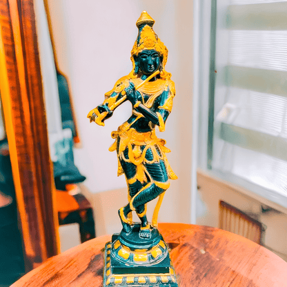 Brassaura™ Lord Krishna Brass Statue | Antique Black Stone Finish | Height 35 Inches & Weight 19 Kgs