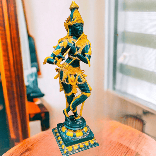 Brassaura™ Lord Krishna Brass Statue | Antique Black Stone Finish | Height 35 Inches & Weight 19 Kgs