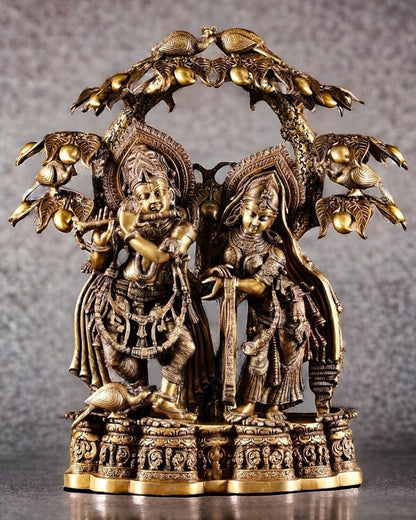 Brassaura™ Large Pure Brass Radha Krishna Under Tree Sculpture – Height 30 Inches & Weight 55.2 Kgs | Spiritual Art Idol