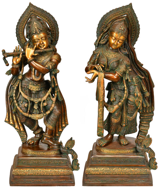 Brassaura® Brass Radha Krishna Statue | Height 25.98 Inches & Weight 28.80 kg