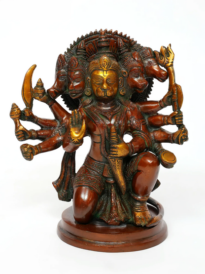 Brassaura® Panchamukhi Hanuman | Pure Brass Sculpture | Height 8.5 Inches & Weight 3.70 kgs