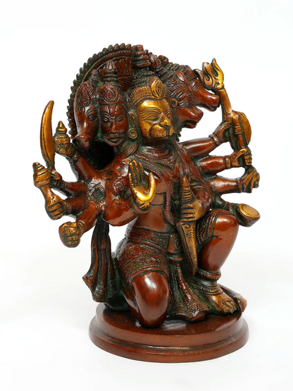 Brassaura® Panchamukhi Hanuman | Pure Brass Sculpture | Height 8.5 Inches & Weight 3.70 kgs