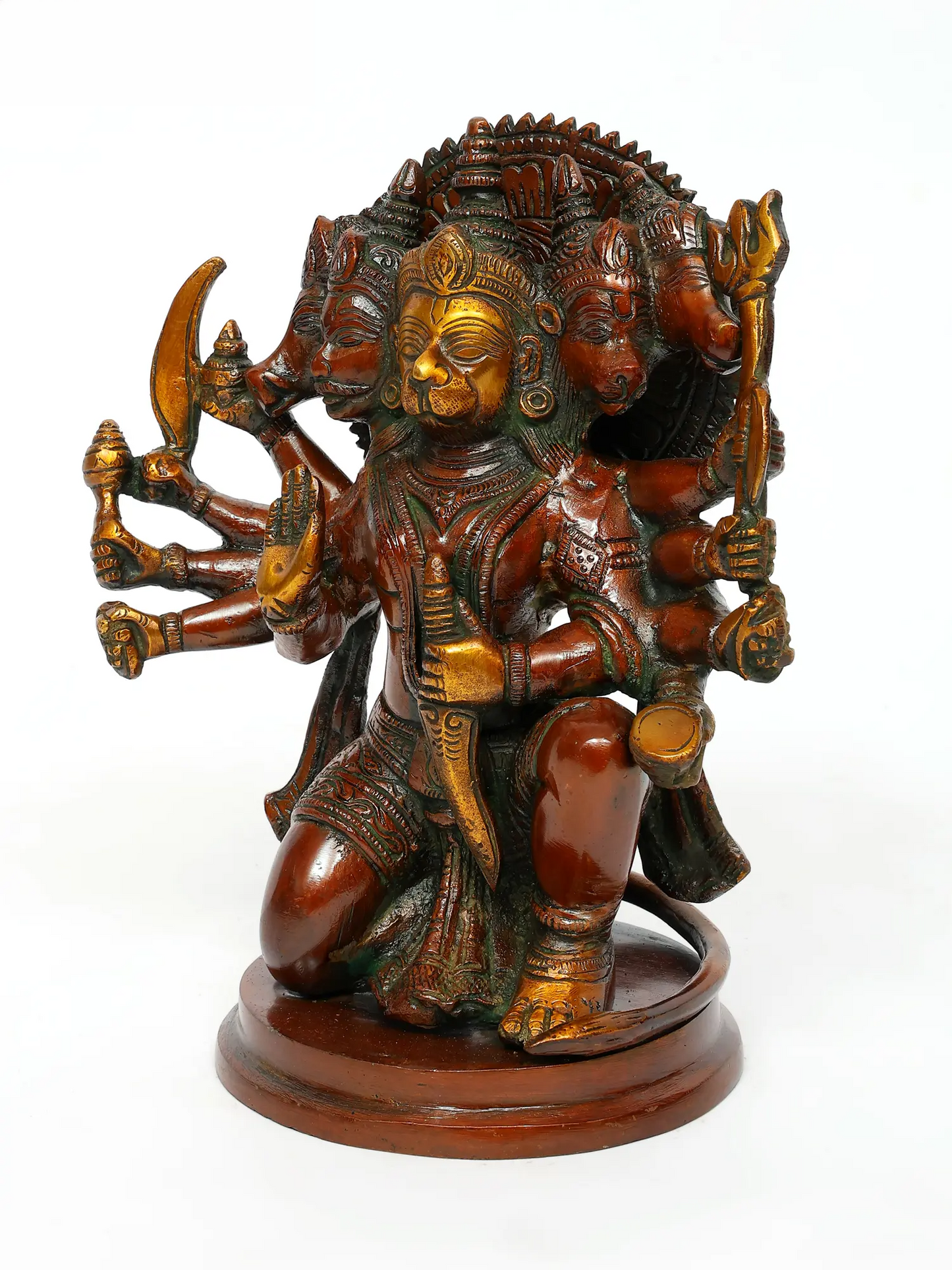 Brassaura® Panchamukhi Hanuman | Pure Brass Sculpture | Height 8.5 Inches & Weight 3.70 kgs