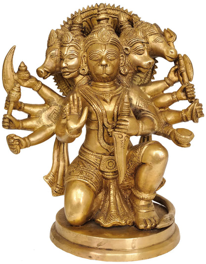Brassaura® Panchamukhi Hanuman | Pure Brass Sculpture | Height 8.5 Inches & Weight 3.70 kgs