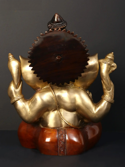 Brassaura™ Brass Lord Chaturbhuja Ganesha Idol | Height 12.6 Inches & Weight 9.11 kgs