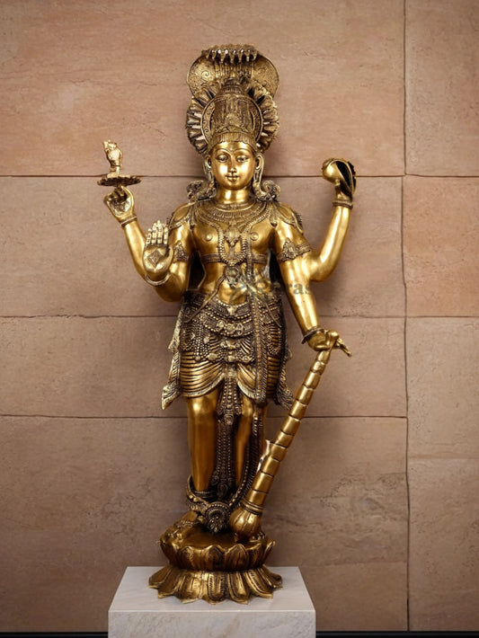 Brassaura™ Handcrafted Pure Brass Lord Vishnu Statue with Sheshanaag | 40 Inch Height | 32 KG Weight | Intricate Design