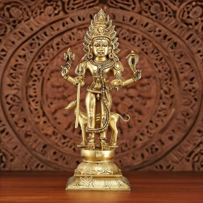 Brassaura™ Brass Kaal Bhairav Idol – Height 17 Inches & Weight 8.7 Kgs | Home Temple & Spiritual Décor