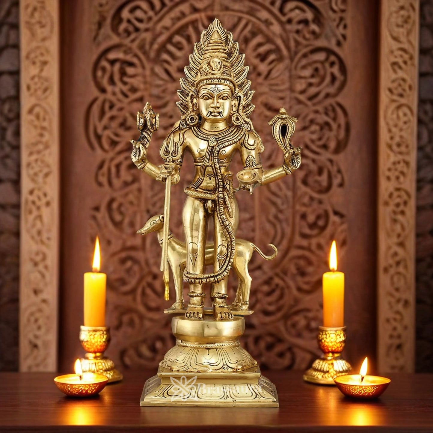 Brassaura™ Brass Kaal Bhairav Idol – Height 17 Inches & Weight 8.7 Kgs | Home Temple & Spiritual Décor