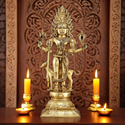 Brassaura™ Brass Kaal Bhairav Idol – Height 17 Inches & Weight 8.7 Kgs | Home Temple & Spiritual Décor