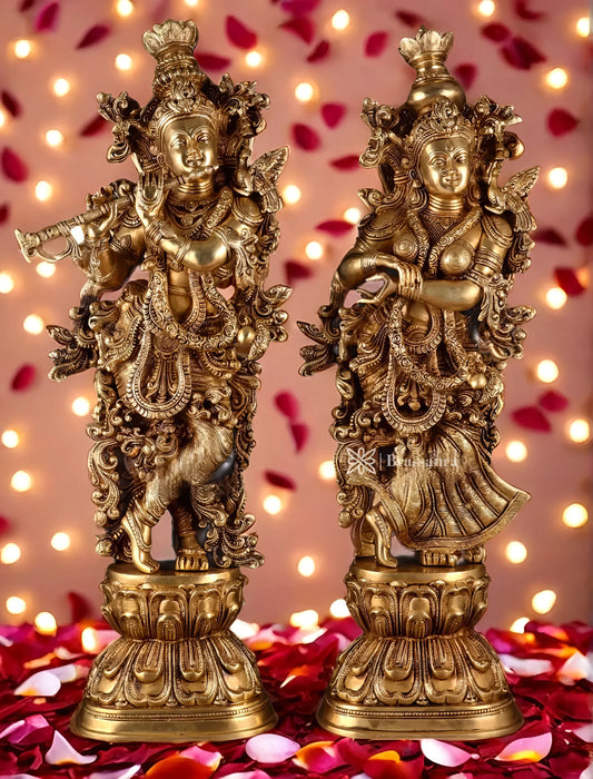 Brassaura™ Pure Brass Superfine Radha Krishna Statue Set – Height 30 Inches & Weight 40 Kgs | Divine Love & Devotion Idol