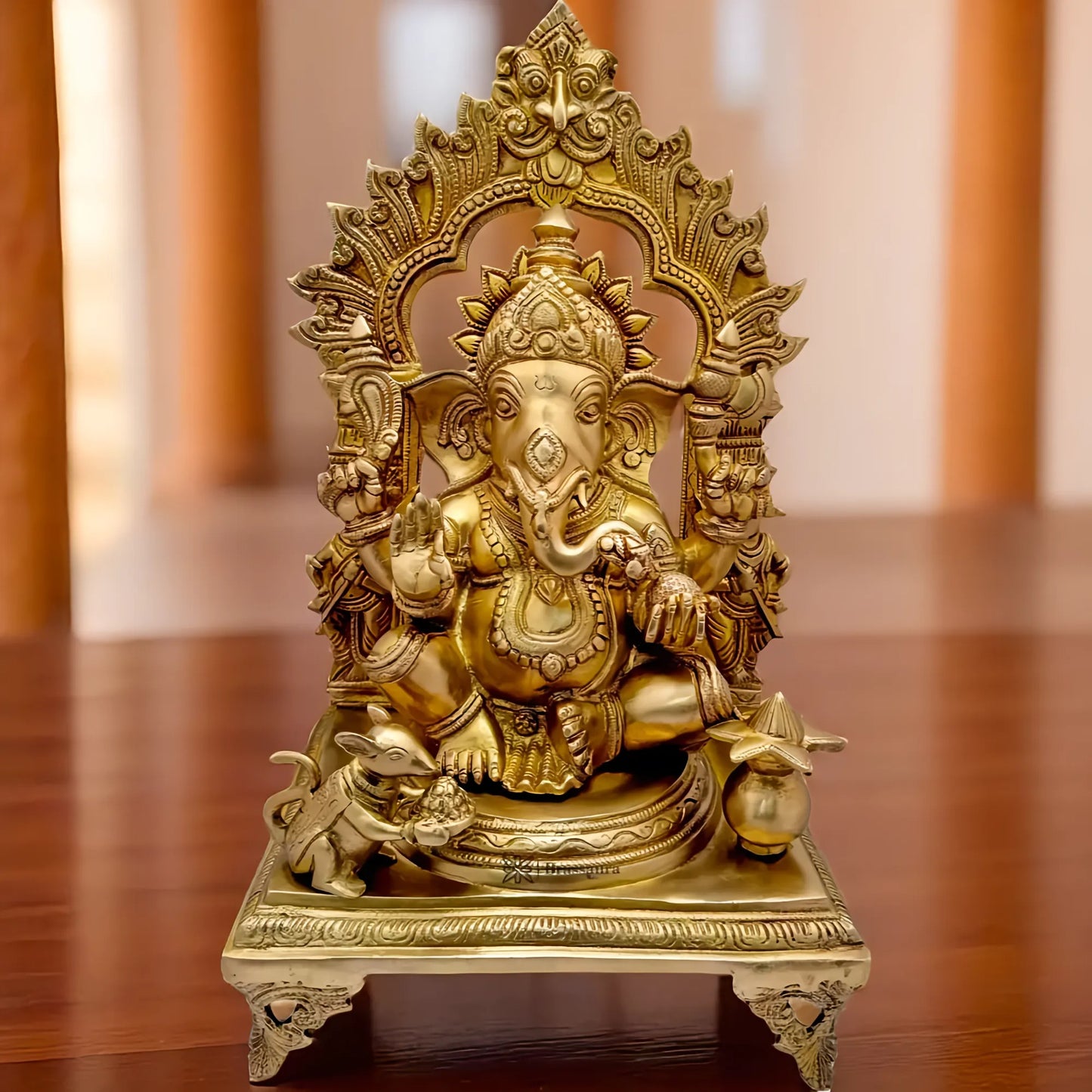 Brassaura™ Brass Ring Ganesha Murti – Height 19 inches & Weight 12.1 kgs | Large Ganpati Idol for Home & Pooja Room