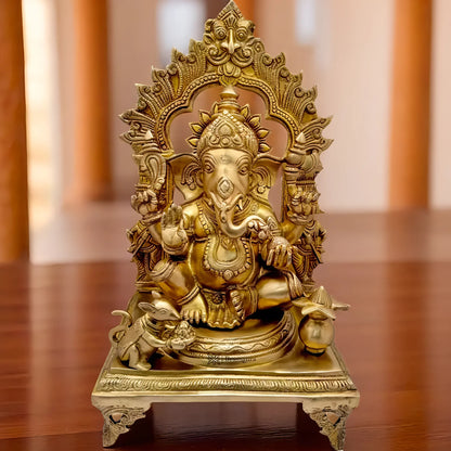 Brassaura™ Brass Ring Ganesha Murti – Height 19 inches & Weight 12.1 kgs | Large Ganpati Idol for Home & Pooja Room