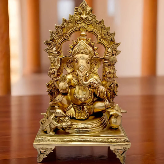 Brassaura™ Brass Ring Ganesha Murti – Height 19 inches & Weight 12.1 kgs | Large Ganpati Idol for Home & Pooja Room