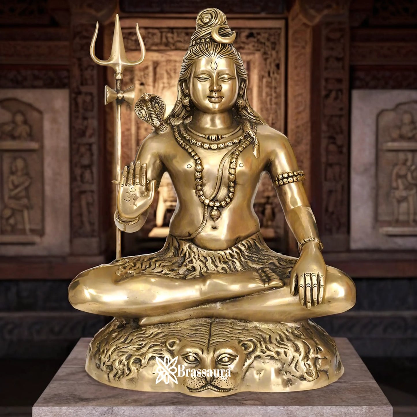 Brassaura™ Handcrafted Brass Lord Shiva Idol – Height 23 & Weight 17.5 Kgs | Temple & Home Décor