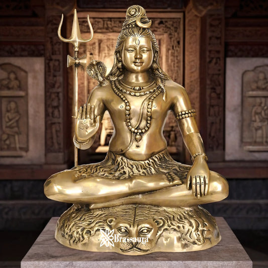 Brassaura™ Handcrafted Brass Lord Shiva Idol – Height 23 & Weight 17.5 Kgs | Temple & Home Décor