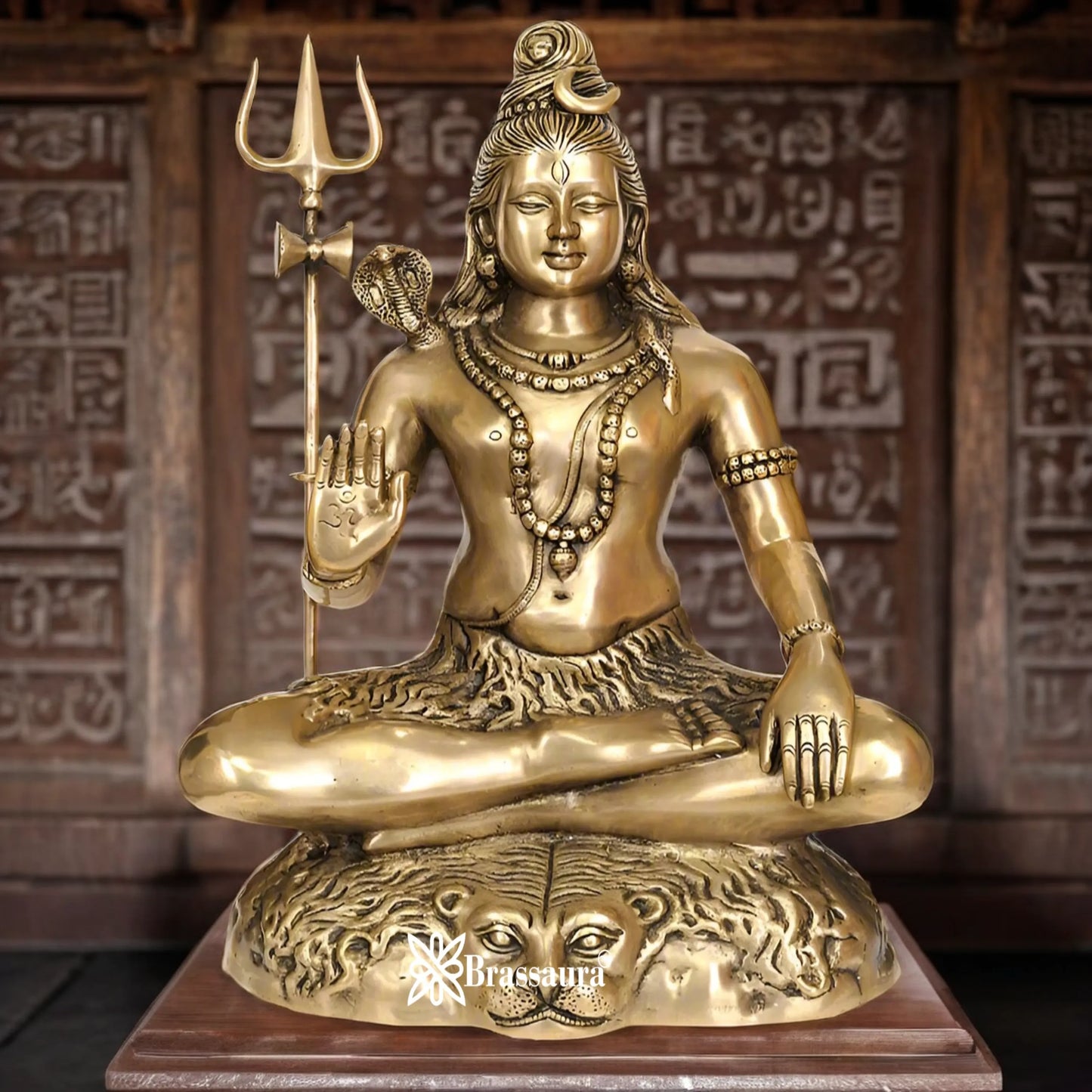 Brassaura™ Handcrafted Brass Lord Shiva Idol – Height 23 & Weight 17.5 Kgs | Temple & Home Décor