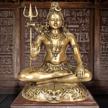 Brassaura™ Handcrafted Brass Lord Shiva Idol – Height 23 & Weight 17.5 Kgs | Temple & Home Décor