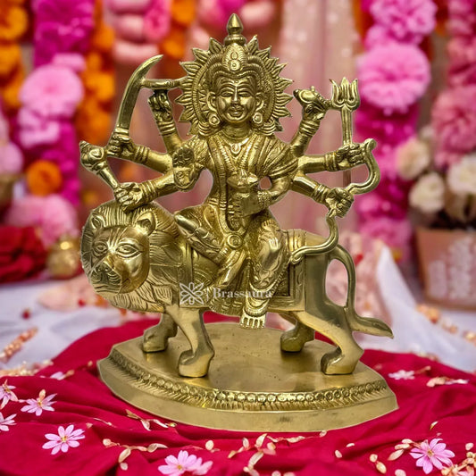 Brassaura™ Pure Brass Durga Murti – 10 Inches, 2.6 Kgs | Goddess Sherawali Statue
