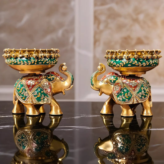 Brassaura™ Meenakari Brass Urli Bowl Pair – 6 kgs, 7.5 Inches Height – Colorful Decorative Urli Set for Home Decor