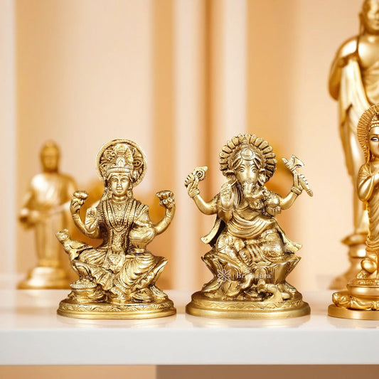 Brassaura™ Brass Artistic Lakshmi Ganesh Height 5 Inches & Weight 2 Kgs