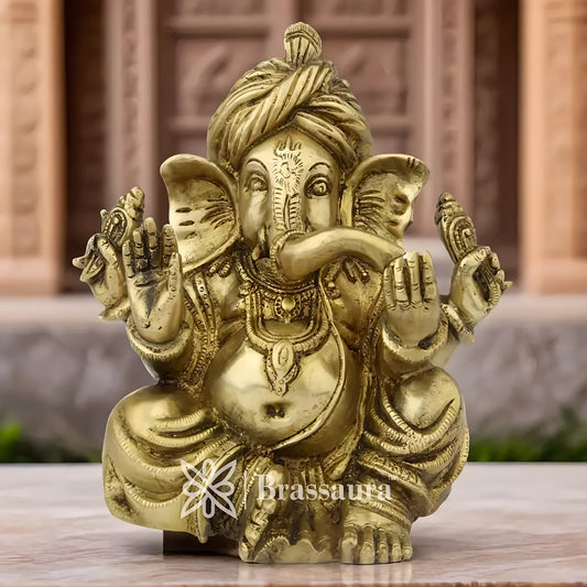 Brassaura™ Brass Ganesha Statue – “Lord of Beginnings” | Height 7 Inches & Weight 2.5 Kgs