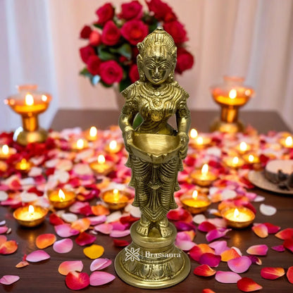Brassaura™ Brass Deep Laxmi Idol – Height 11.2 Inches & Weight 1.7 Kgs | Home & Puja Décor