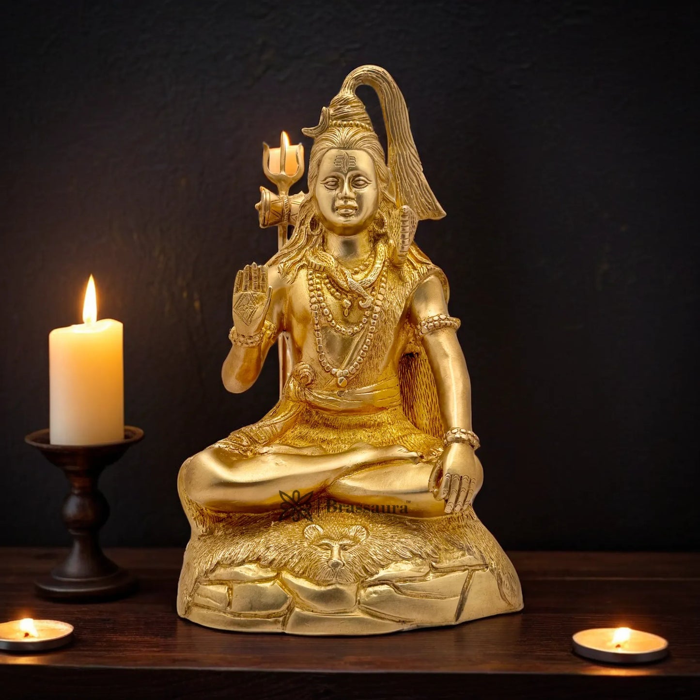 Brassaura™ Brass Lord Shiva Idol – Height 14.8 Inches & Weight 6.4 Kgs | Divine Temple Use