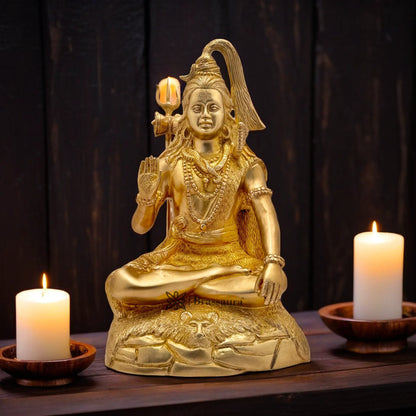 Brassaura™ Brass Lord Shiva Idol – Height 14.8 Inches & Weight 6.4 Kgs | Divine Temple Use