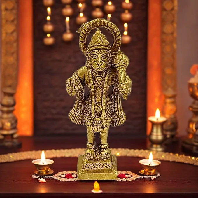 Brassaura™ Compact Brass Hanuman Murti – Height 5.6 Inches & Weight 0.3 Kgs | Pooja Room