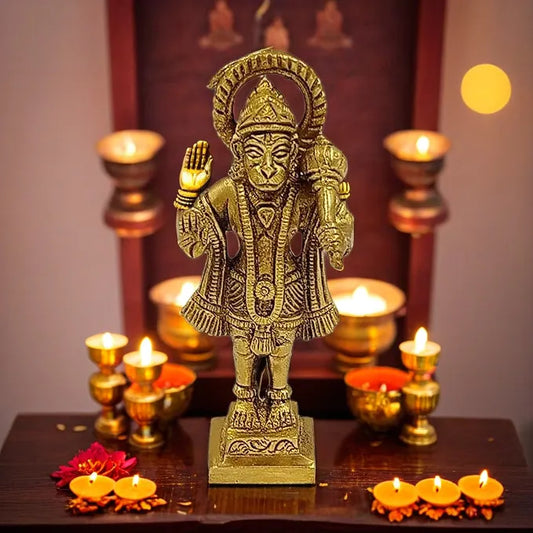 Brassaura™ Compact Brass Hanuman Murti – Height 5.6 Inches & Weight 0.3 Kgs | Pooja Room