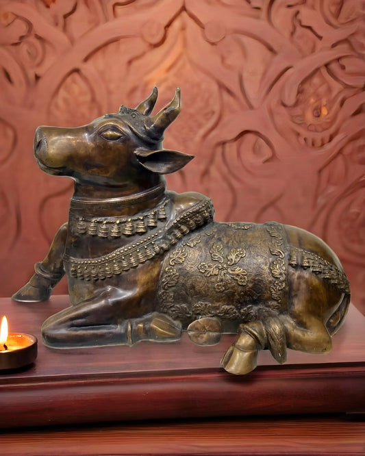 Brassaura™ Exquisite Brass Antique Large Nandi Sculpture – Height 21.5 Inches & Weight 30 Kgs | Traditional Décor