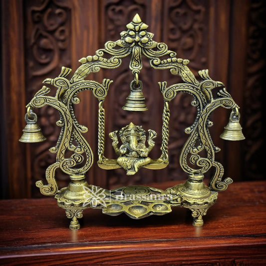 Brassaura™ Brass Ganesha Jhula Idol for Home and Decor | Weight 2.6 Kgs | Height 14 Inches