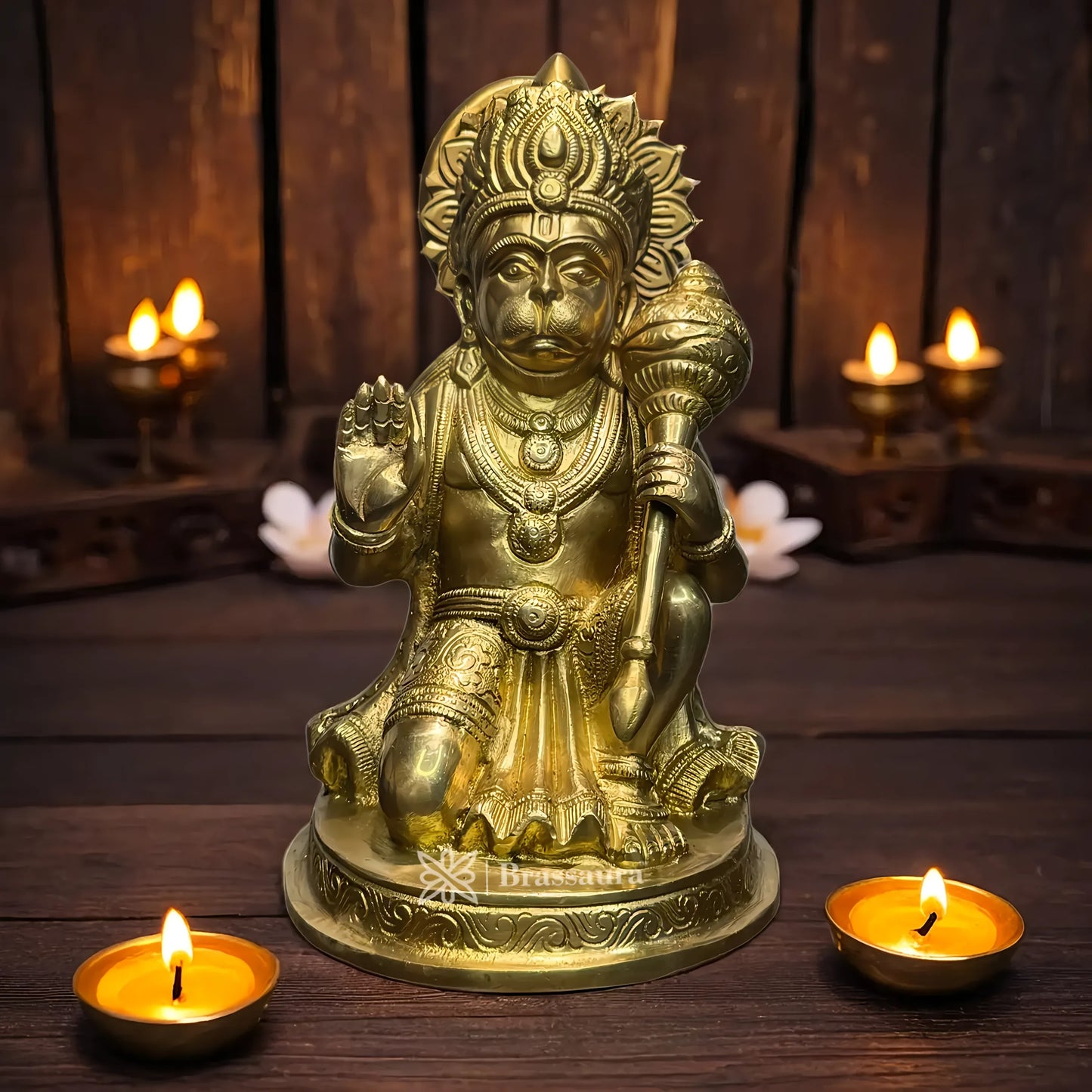 Brassaura™ Brass Hanuman Idol with Fine Detailing – Height 11.2 Inches & Weight 3.3 Kgs