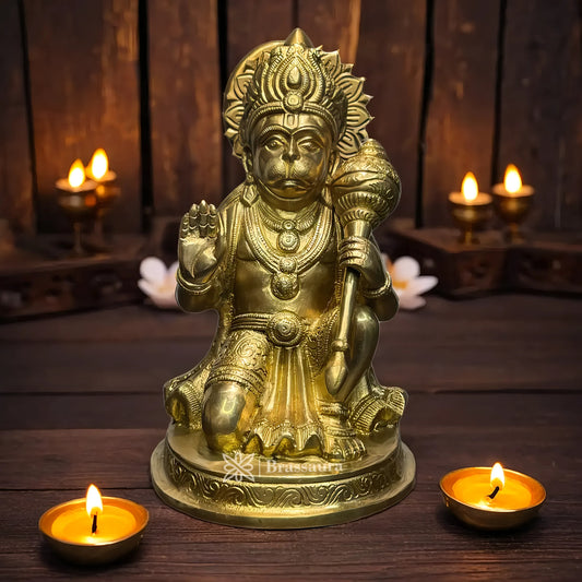 Brassaura™ Brass Hanuman Idol with Fine Detailing – Height 11.2 Inches & Weight 3.3 Kgs
