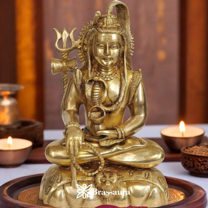 Brassaura™ Brass Shiva Murti for Devotional Spaces – Height 9.5 Inches & Weight 3 Kgs