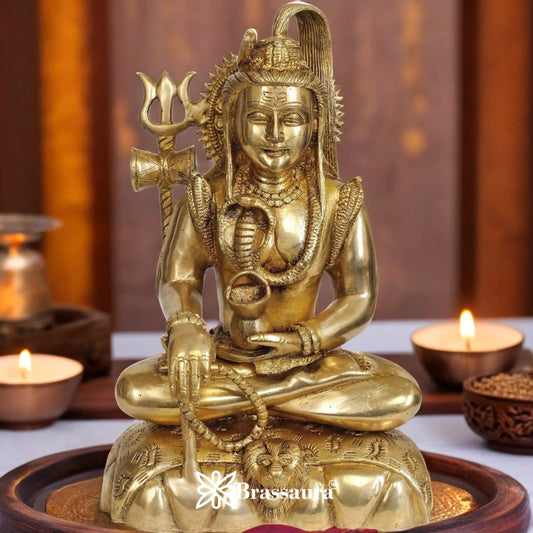 Brassaura™ Brass Shiva Murti for Devotional Spaces – Height 9.5 Inches & Weight 3 Kgs