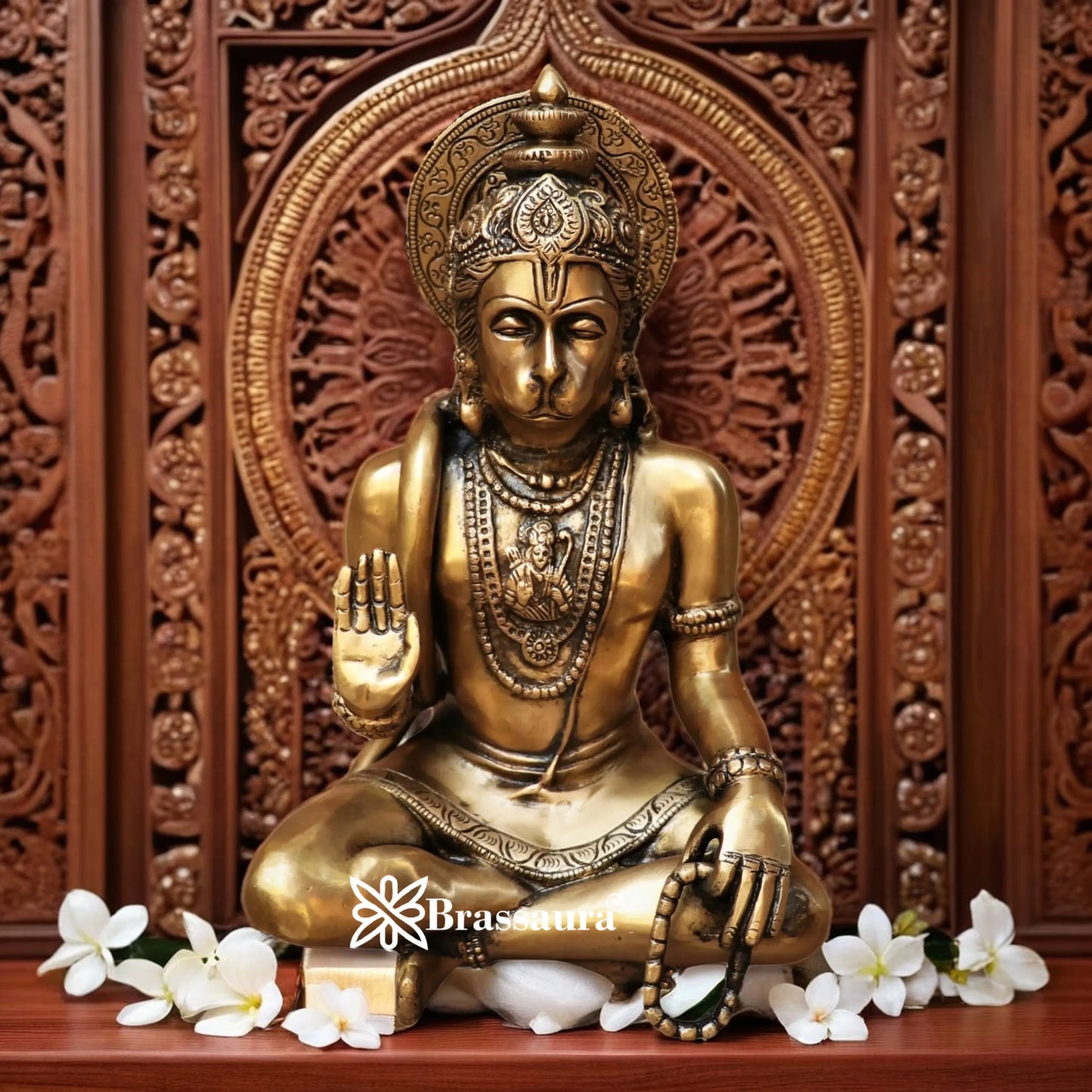 Brassaura™ Compact Brass Hanuman Murti – Height 9 Inches & Weight 4.6 Kgs | Pooja Room