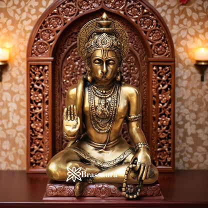 Brassaura™ Compact Brass Hanuman Murti – Height 9 Inches & Weight 4.6 Kgs | Pooja Room
