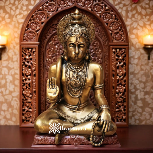 Brassaura™ Compact Brass Hanuman Murti – Height 9 Inches & Weight 4.6 Kgs | Pooja Room