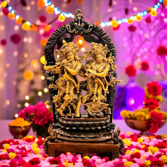 Brassaura™ Brass Radha-Krishna Idol – Height 17.5 Inches & Weight 10 Kgs | Spiritual Home Décor