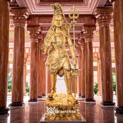 Brassaura™ Classic Brass Shiva Murti – Height 90 Inches & Weight 186 Kgs | Sacred Idol for Temple & Home