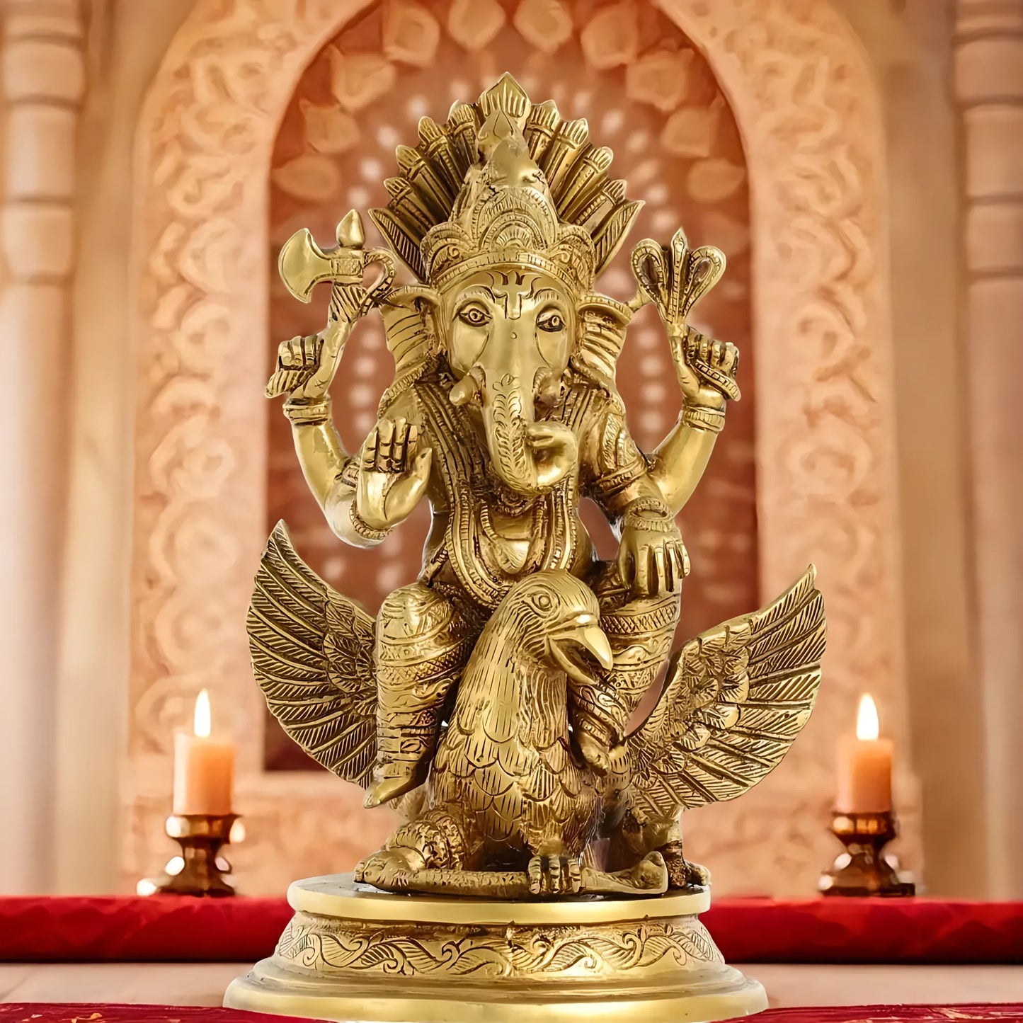 Brassaura™ Superfine Brass Lord Ganesha on Garuda | Handcrafted | Height 10 Inches & Weight 3.5 Kgs