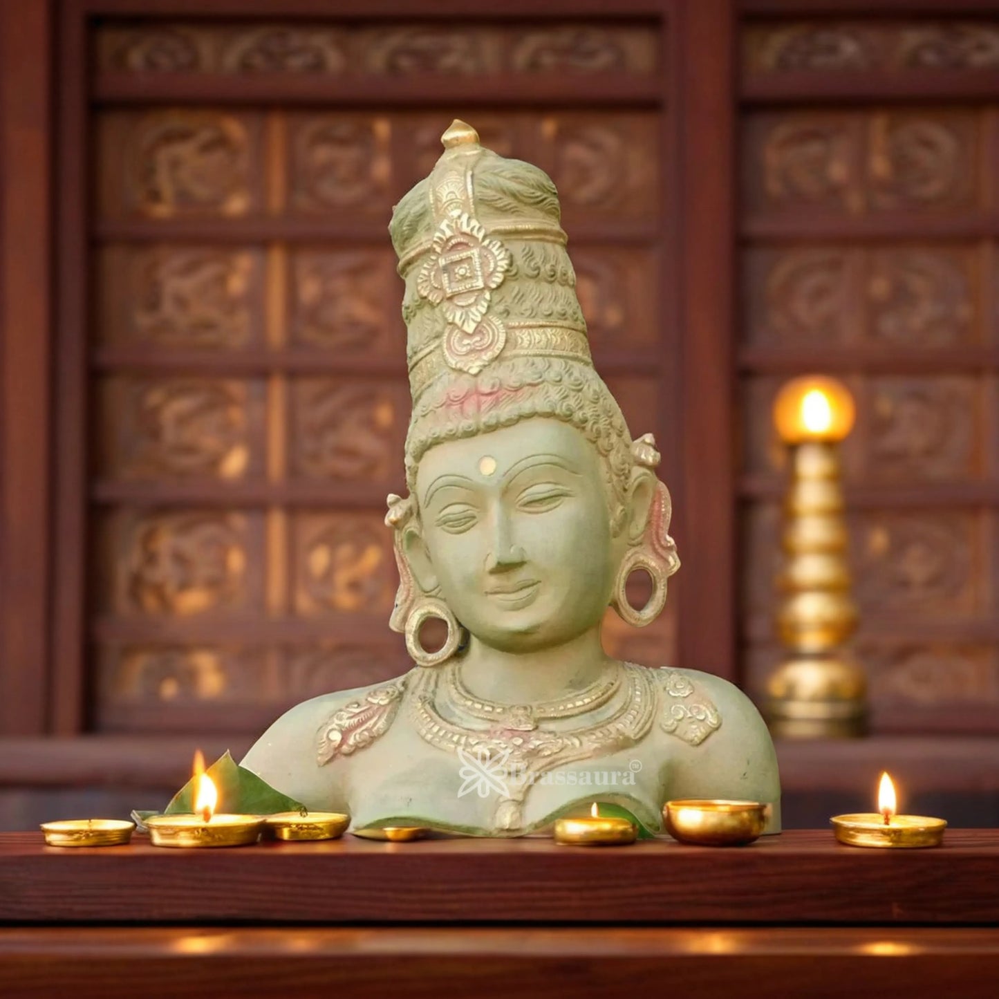 Brassaura™ Brass Parvati Statue | Handcrafted Devi Uma Sculpture | Height 12 Inches & Weight 5.2 Kgs