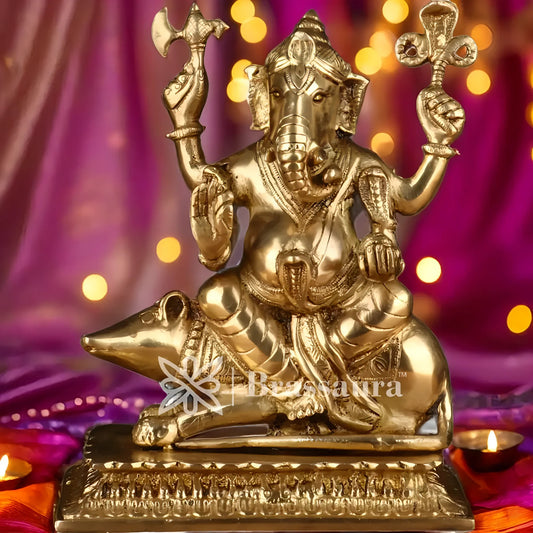 Brassaura™ Brass Ganesha Statue for Home and Decor | Weight 4 Kgs | Height 10 Inches
