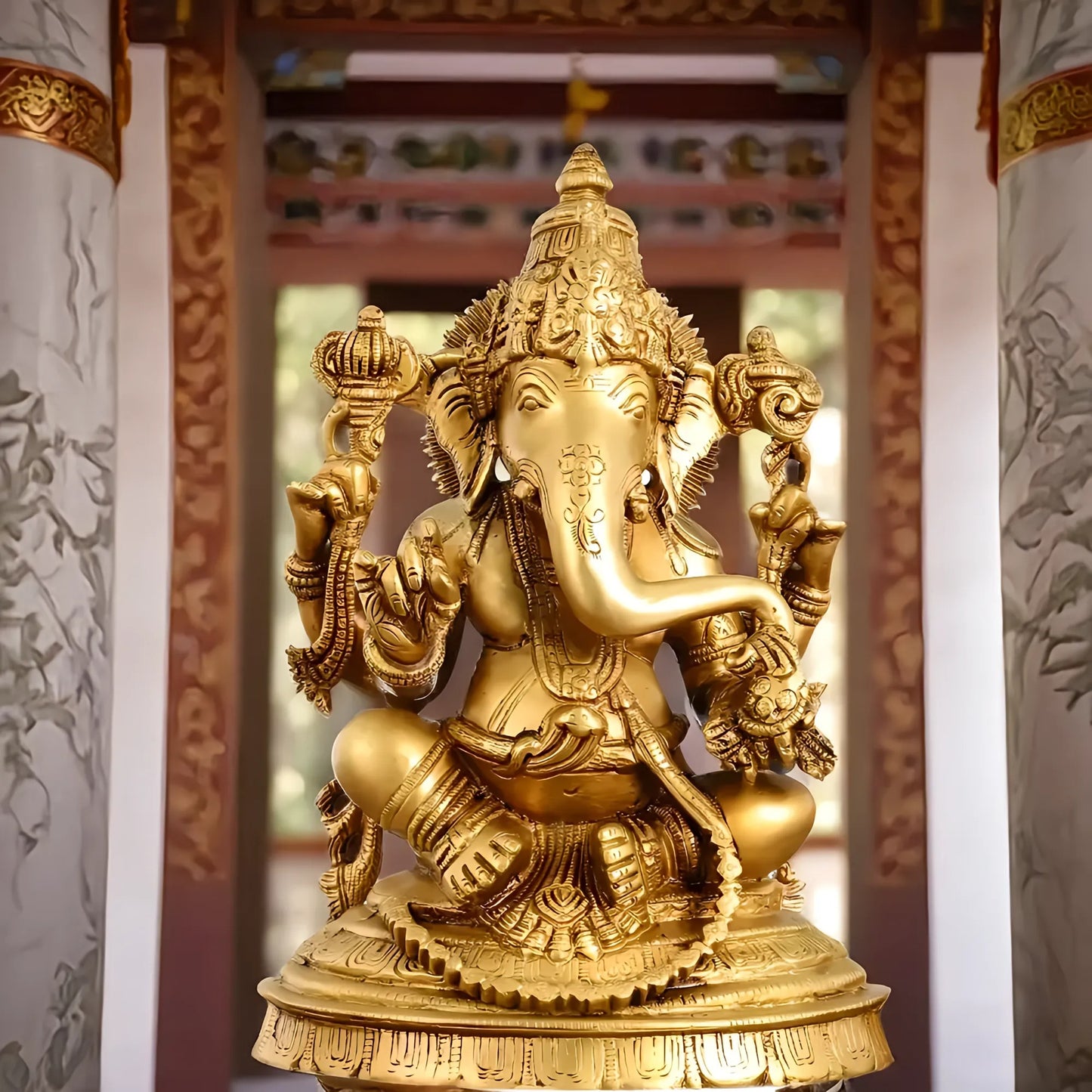 Brassaura™ Pure Brass Handcrafted Lord Ganesha Statue | Intricate Carvings | Height 10.5 Inches & Weight 4.5 Kgs