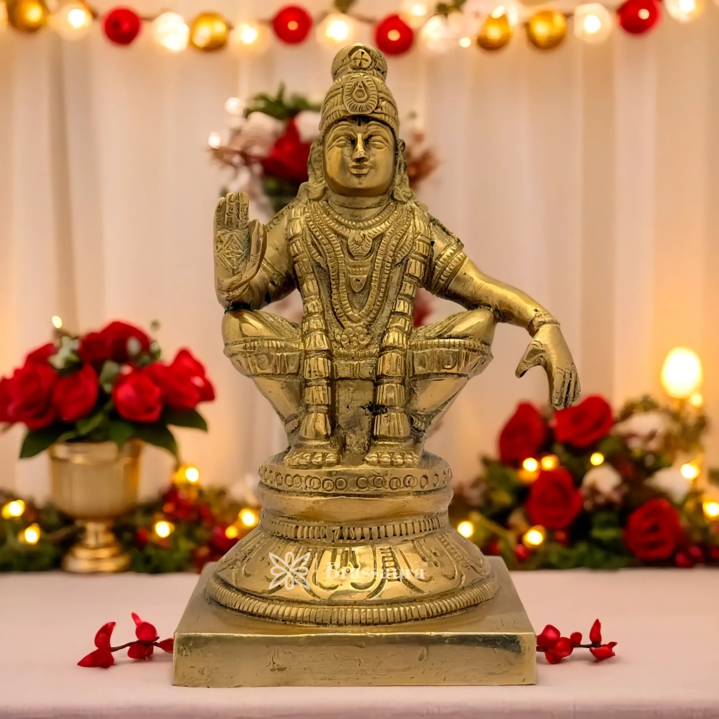 Brassaura™ Brass Ayyappa Idol – Height 5.2 Inches & Weight 1 Kgs | Temple & Pooja Décor