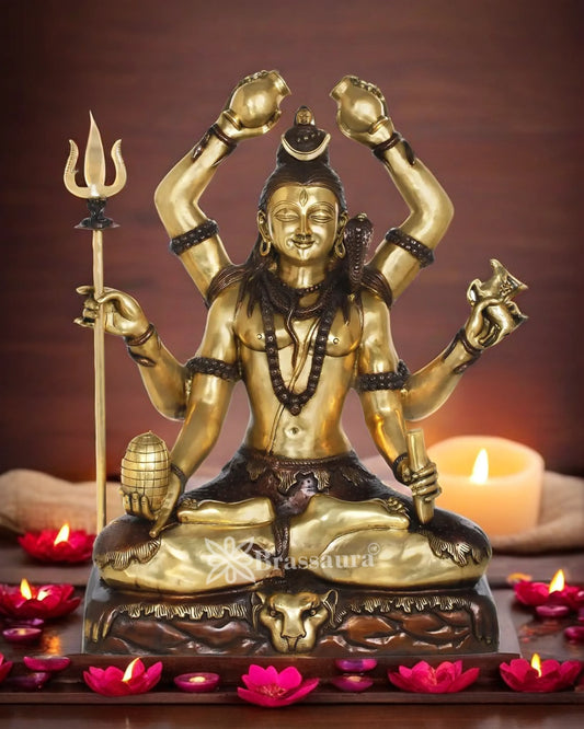 Brassaura™ Brass 6 Hand Shiva Statue– Height 30 & Weight 65 Kgs | Hindu Devotional