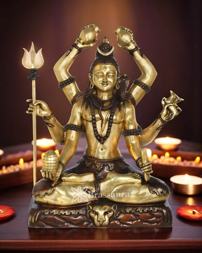 Brassaura™ Brass 6 Hand Shiva Statue– Height 30 & Weight 65 Kgs | Hindu Devotional
