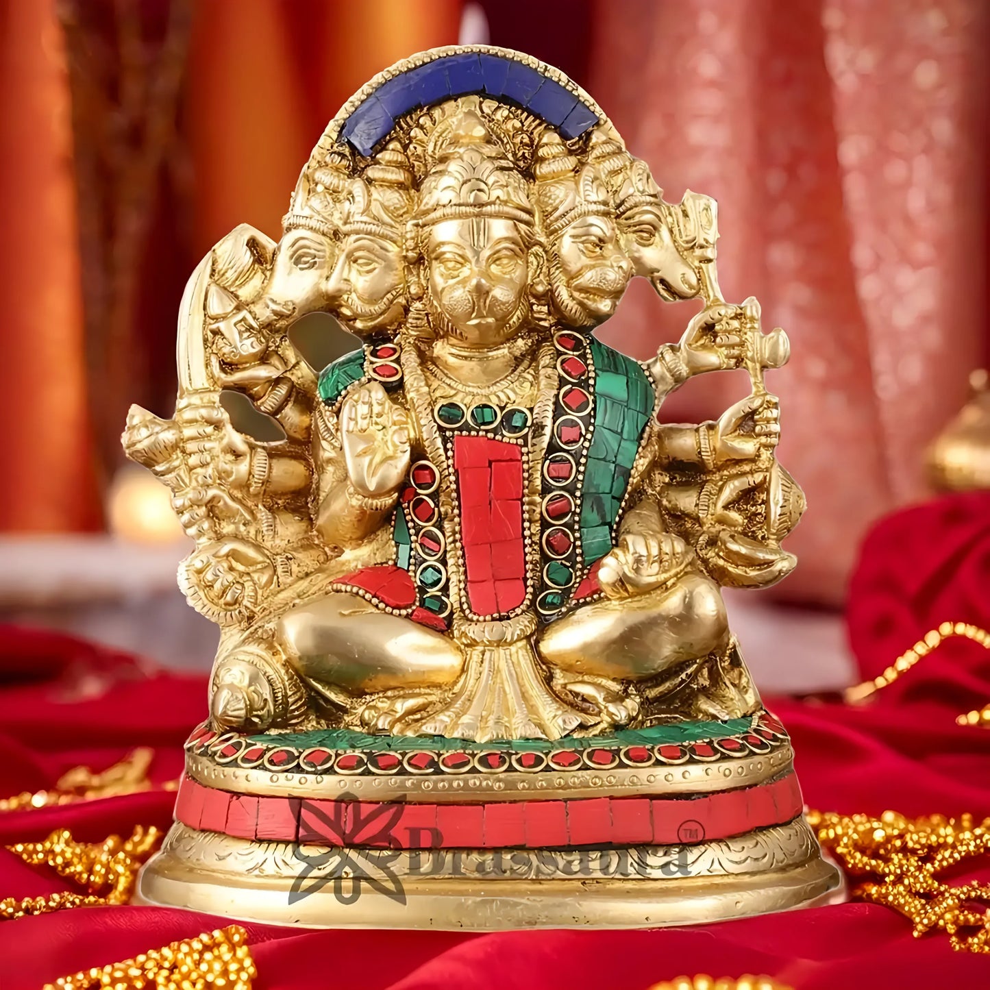 Brassaura™ Superfine Brass Panchmukhi Hanuman Murti – Height 6.5 Inches & Weight 2 Kgs | Handcrafted Miniature Idol
