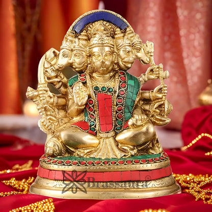 Brassaura™ Superfine Brass Panchmukhi Hanuman Murti – Height 6.5 Inches & Weight 2 Kgs | Handcrafted Miniature Idol